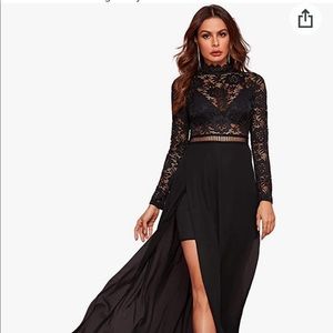 SweatyRocks Women's Sexy Sheer Lace Long Sleeve Split Maxi Long Party Dresses